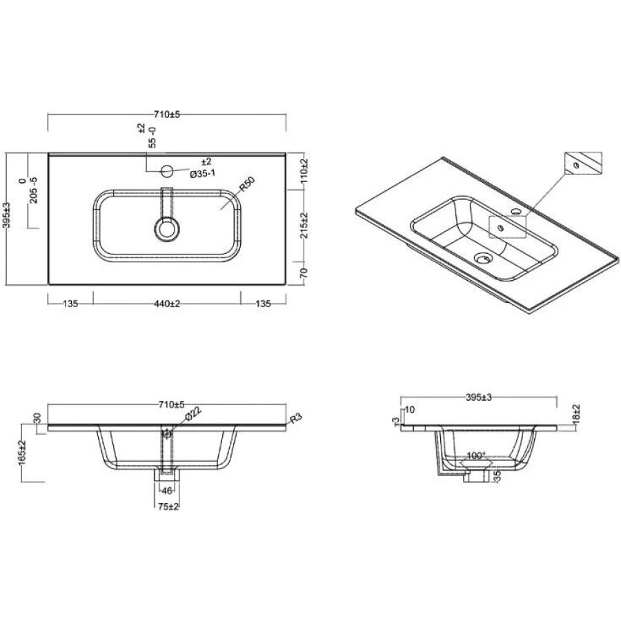 Раковина со столешницей BelBagno 70 прямоугольная (BB700/390ETL)