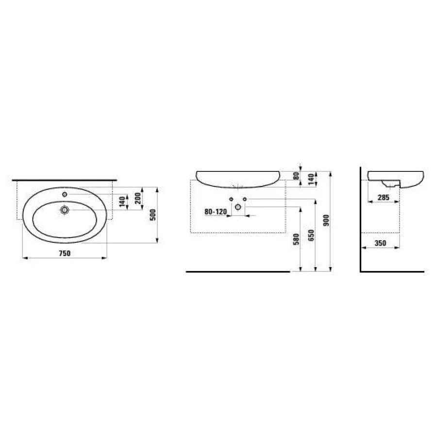 Раковина полувстраиваемая Laufen IL Bagno Alessi 75x50 8.1397.2.400.104.1