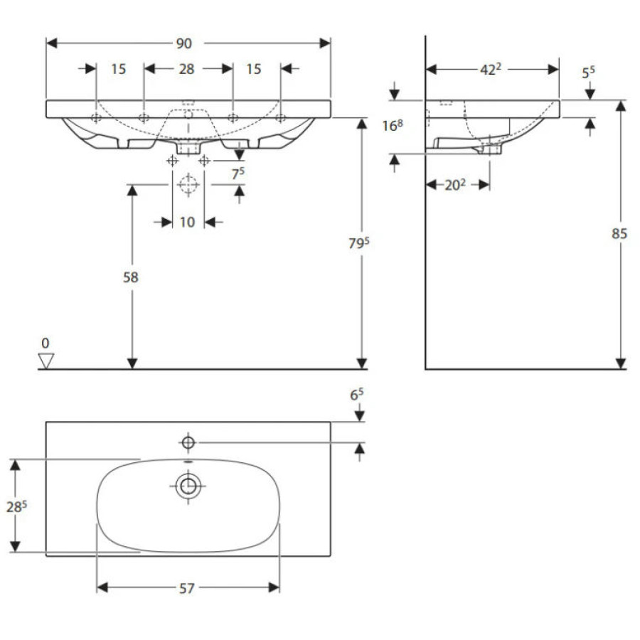 Раковина 90 см Geberit Acanto Compact 500.633.01.2