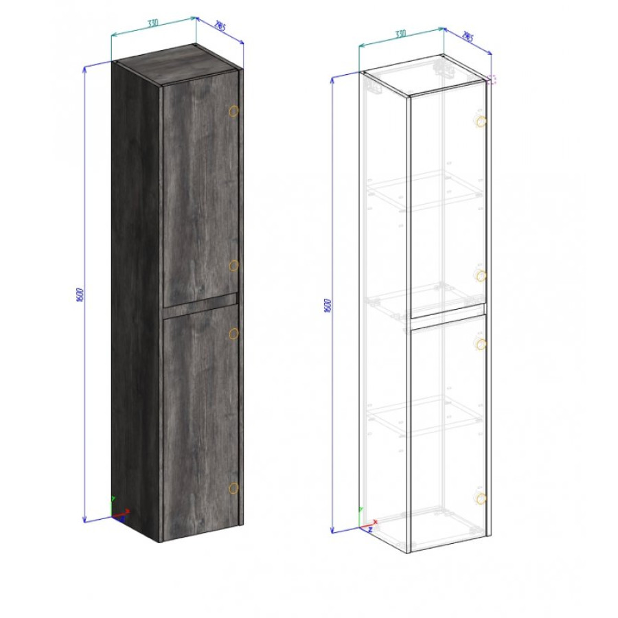 Шкаф-пенал BelBagno Kraft KRAFT-1600-2A-SC-RNN-L 33 подвесной, Rovere Nebrasca Nature