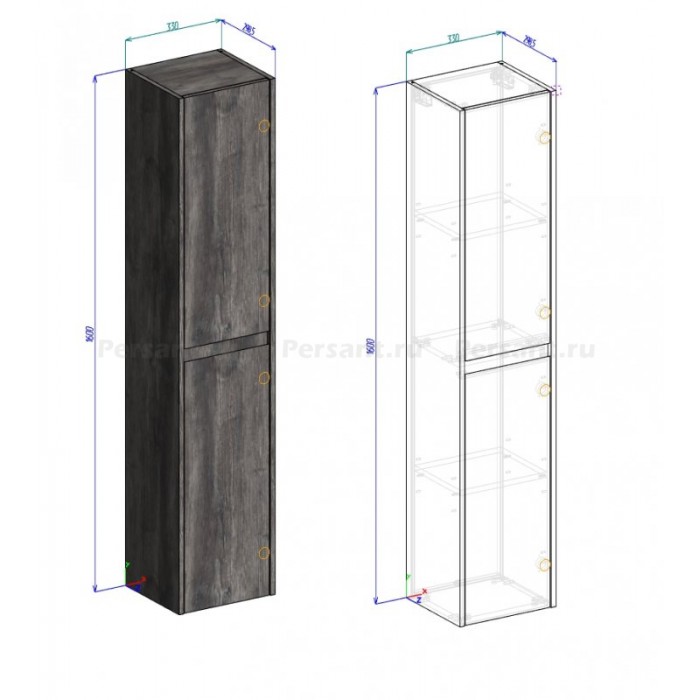 Шкаф-пенал BelBagno Kraft 33 KRAFT-1600-2A-SC-PP-R подвесной Pino Pasadena