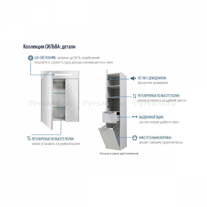 Зеркало-шкаф Aquaton Сильва 1A216202SIW70 60 дуб полярный