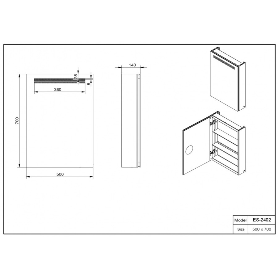 Зеркало-шкаф Esbano ES-2402 50х70 см