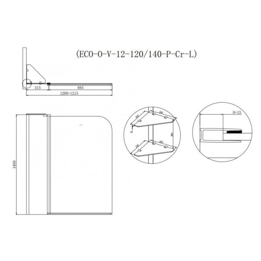 Шторка на ванну Cezares Eco ECO-O-V-12-120/140-P-Cr-R