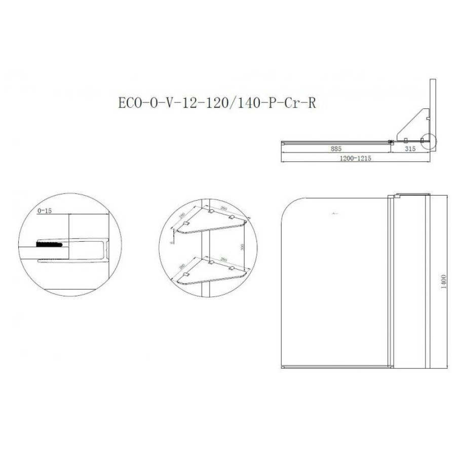 Шторка на ванну Cezares Eco ECO-O-V-12-120/140-C-Cr