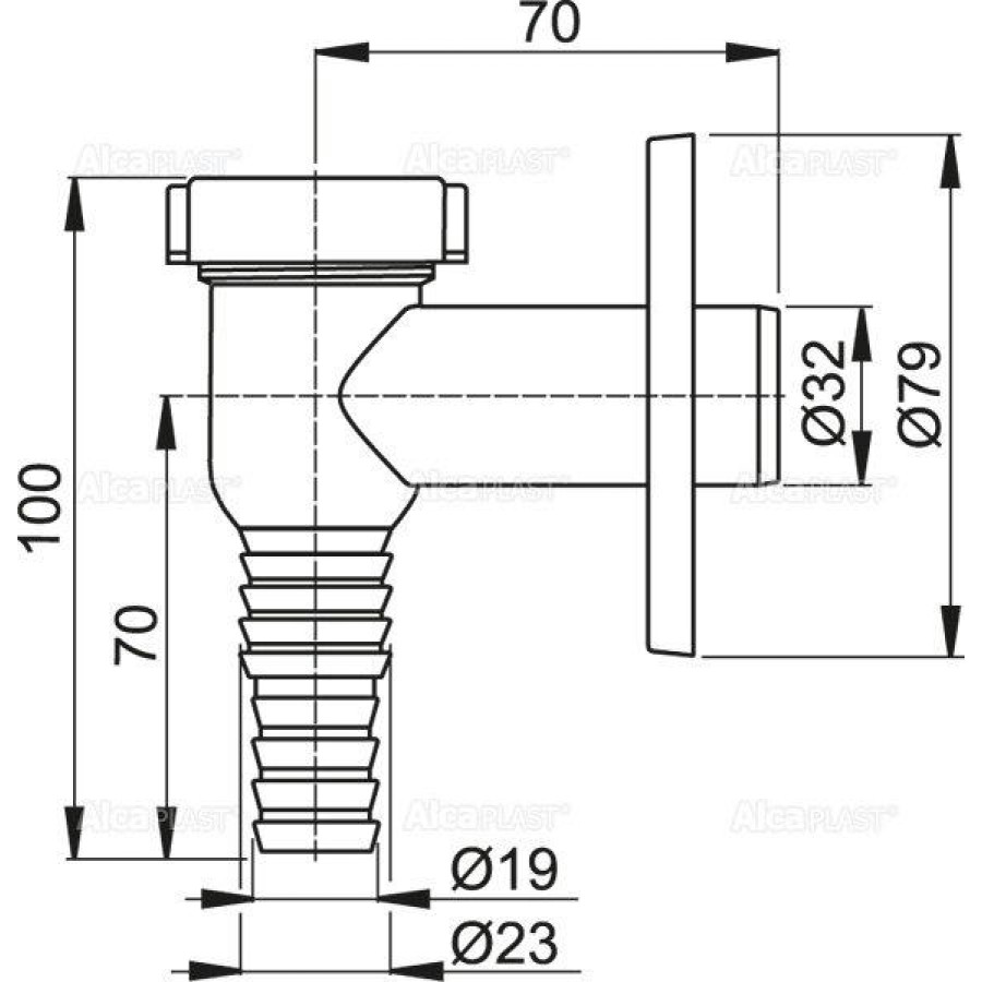 Сифон для стиральной машины AlcaPlast APS1 наружный хром