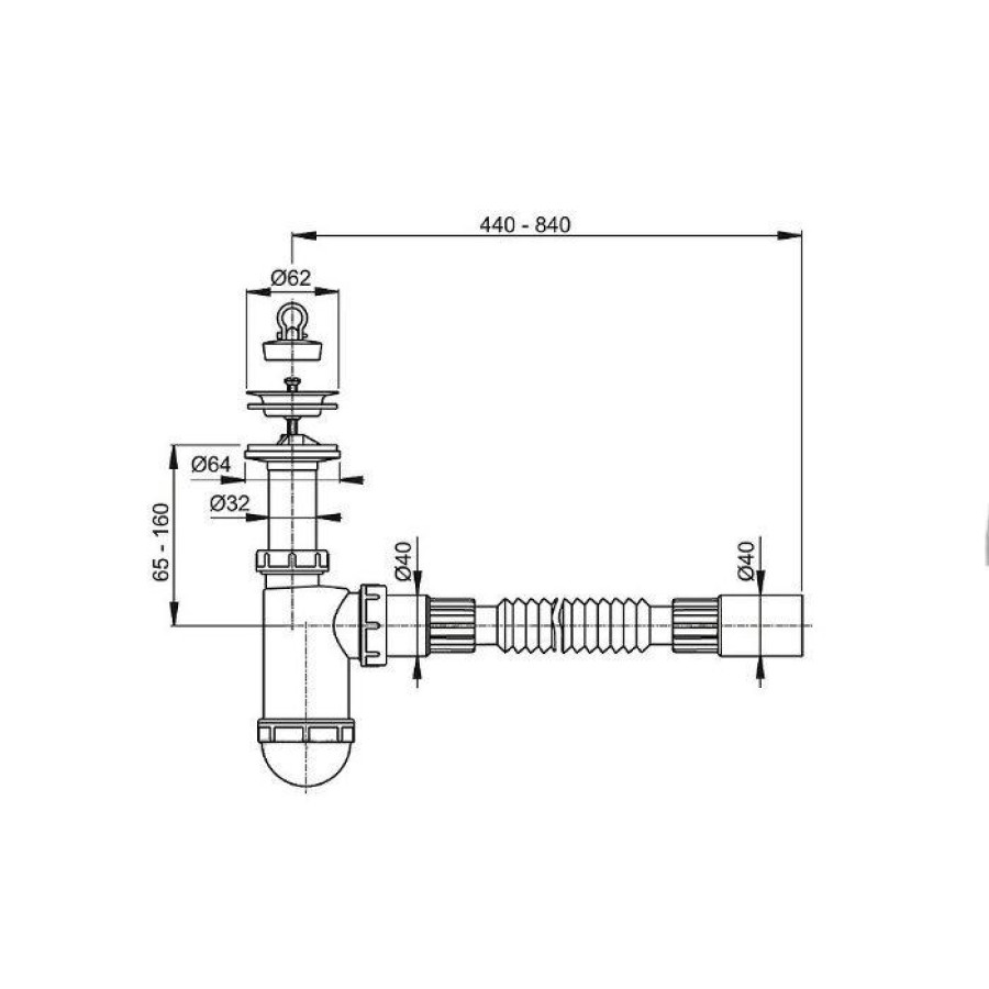 Сифон для раковины AlcaPlast Flexi A41+A71 с гибким соединением