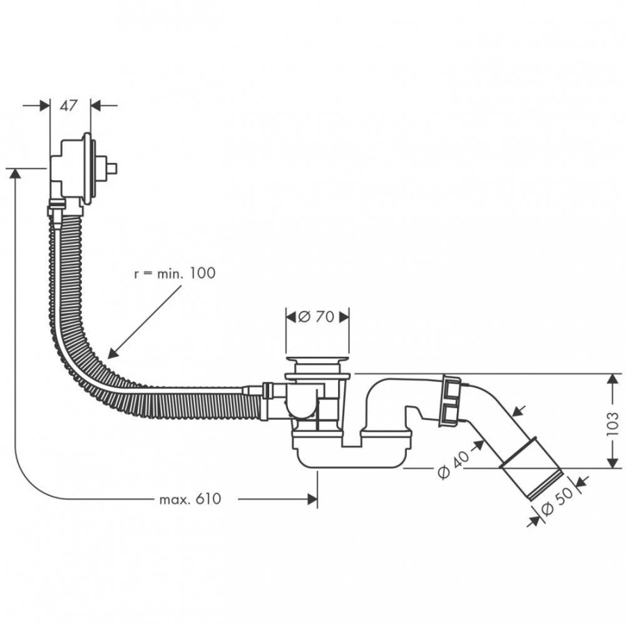 Скрытая часть набора hansgrohe Flexaplus 58140180 для слива и перелива для стандартных ванн