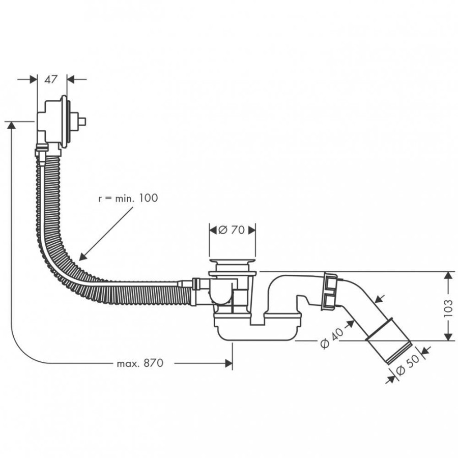 Скрытая часть набора hansgrohe Flexaplus 58141180 для слива и перелива для нестандартных ванн