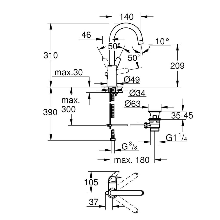 Смеситель для раковины GROHE BauFlow 23753000