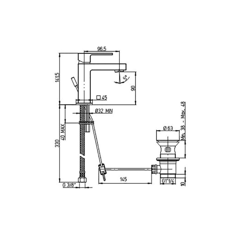 Смеситель для раковины Paini Dax-R 84PW211R с донным клапаном