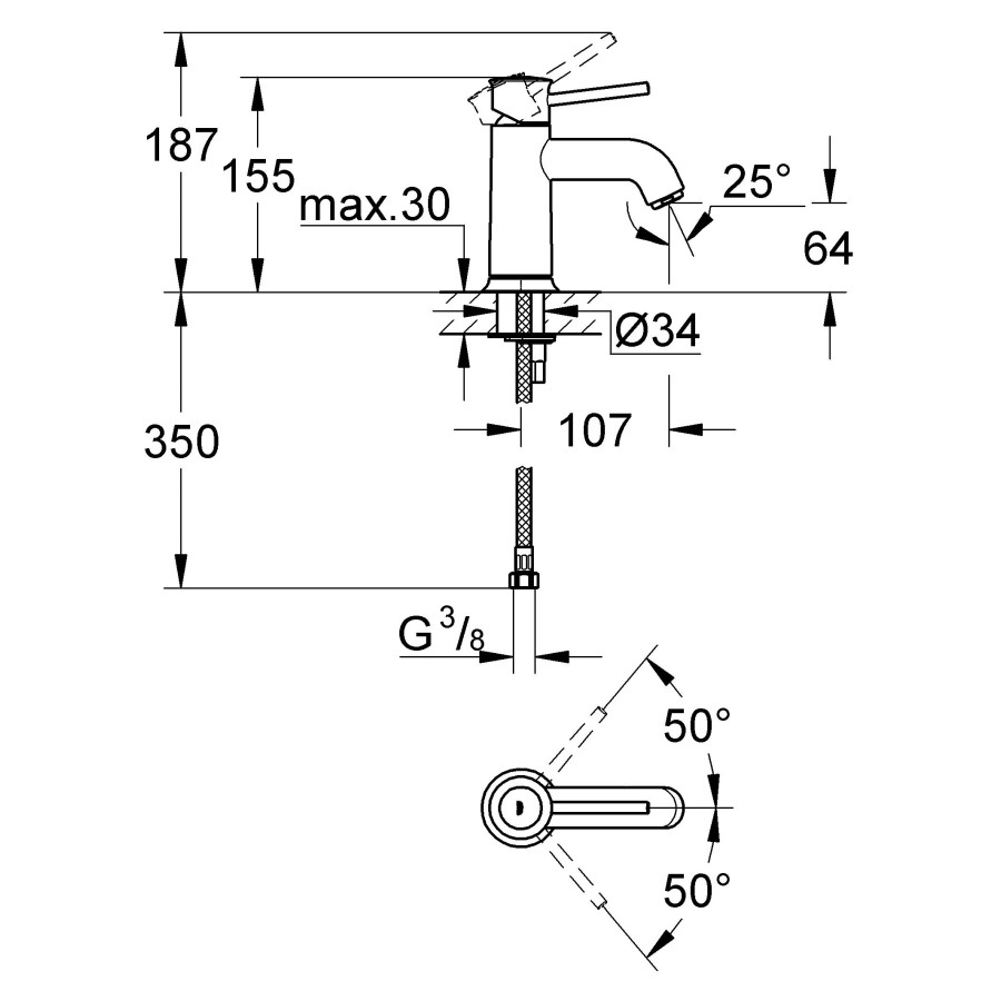 Смеситель для раковины Grohe BauClassic 23162000