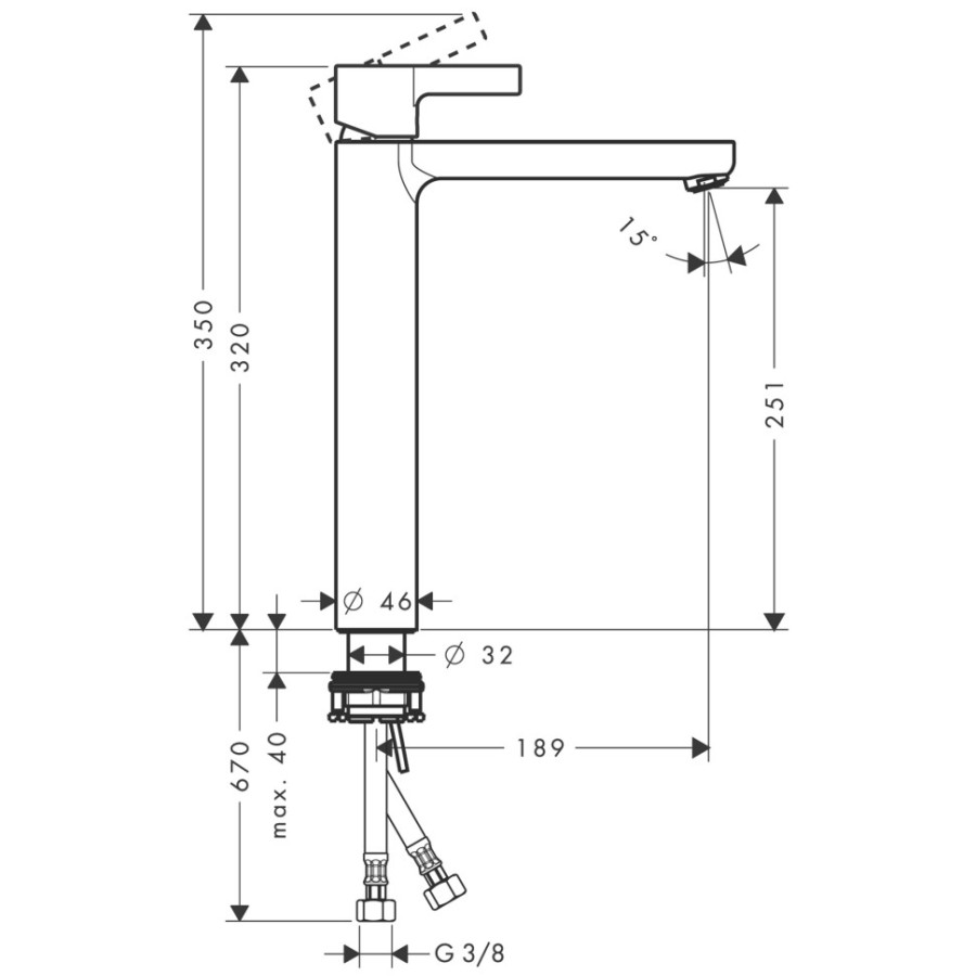 Смеситель для раковины hansgrohe Metris S Highriser 31023000 без сливного набора, хром