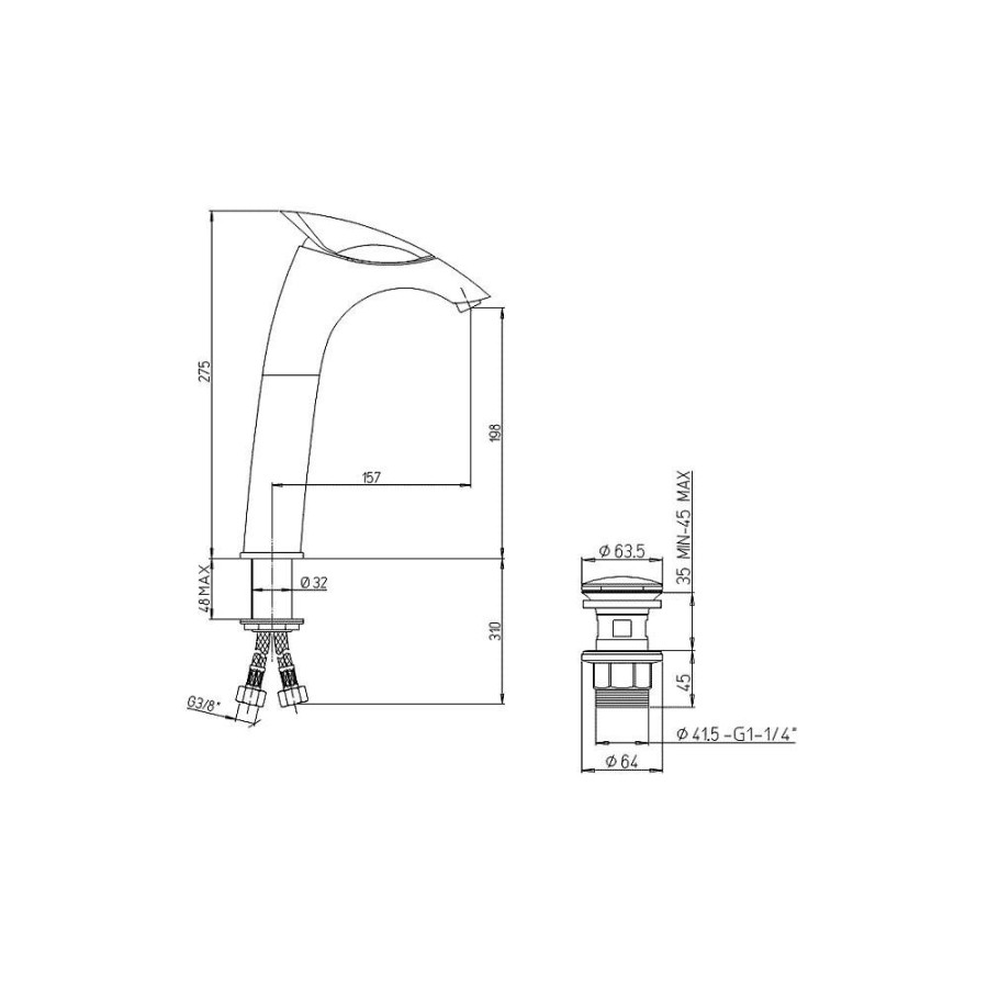 Смеситель для раковины Paini F1 F1CR211LL2SSSRKM с донным клапаном