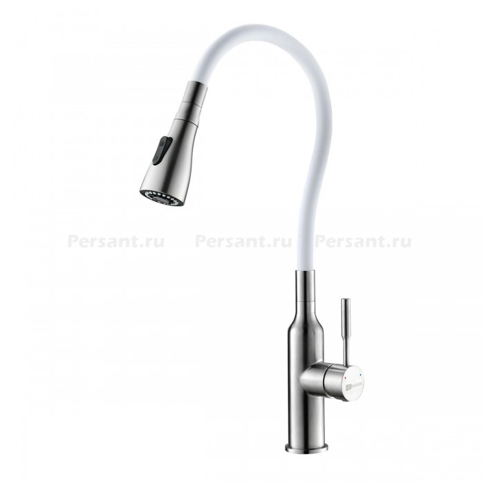Смеситель для кухни Lemark Expert LM5082S-White с гибким изливом, сталь/белый