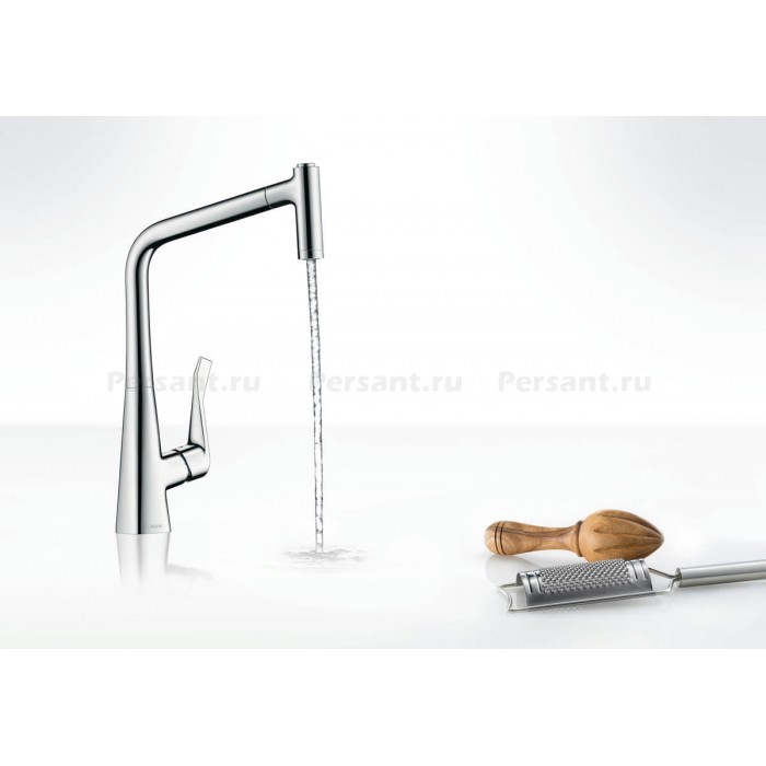 Смеситель для кухни Hansgrohe Metris 14820800 с выжвижным изливом, сталь