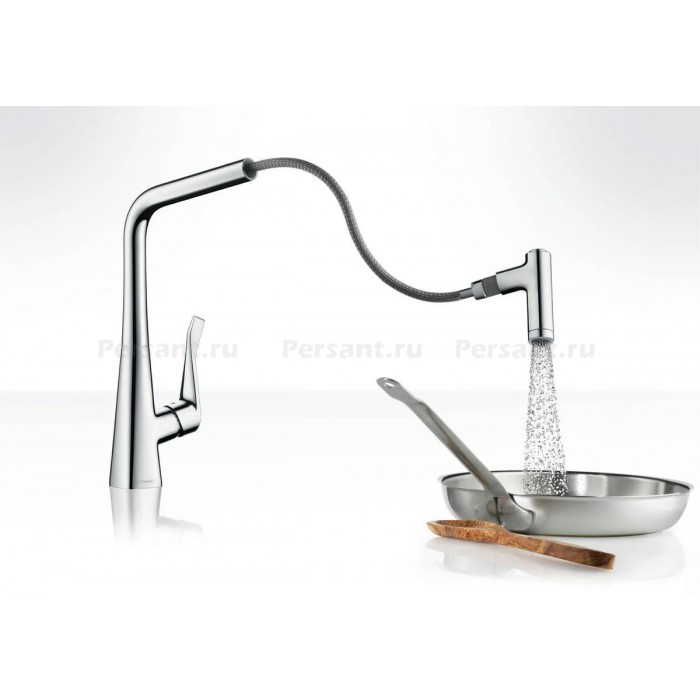 Смеситель для кухни Hansgrohe Metris 14820800 с выжвижным изливом, сталь