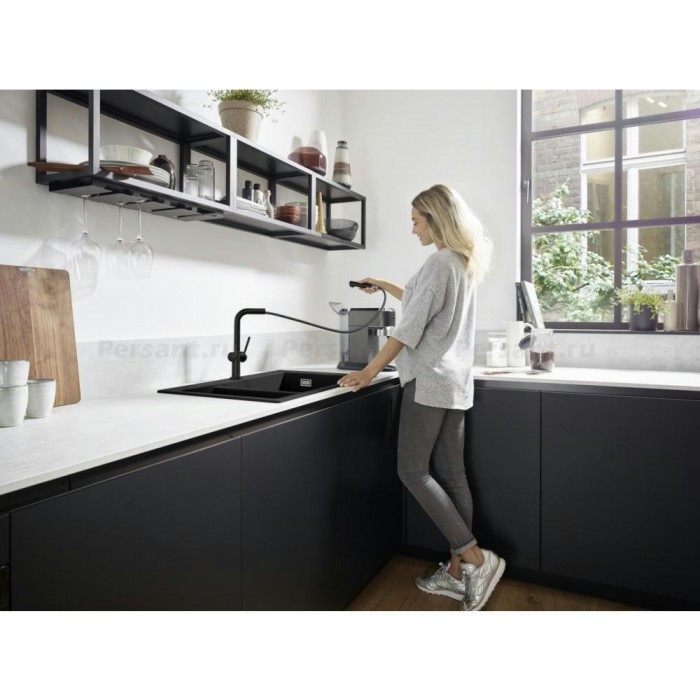 Смеситель для кухни hansgrohe Talis M54 270 1jet 72808670 с выдвижным изливом, черный матовый