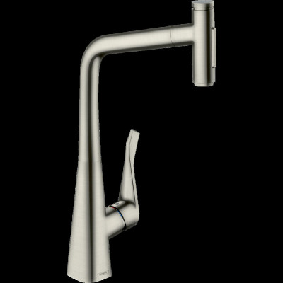 Смеситель для кухни hansgrohe Metris Select M71, 320, 2jet 73820800 с вытяжным душем сталь