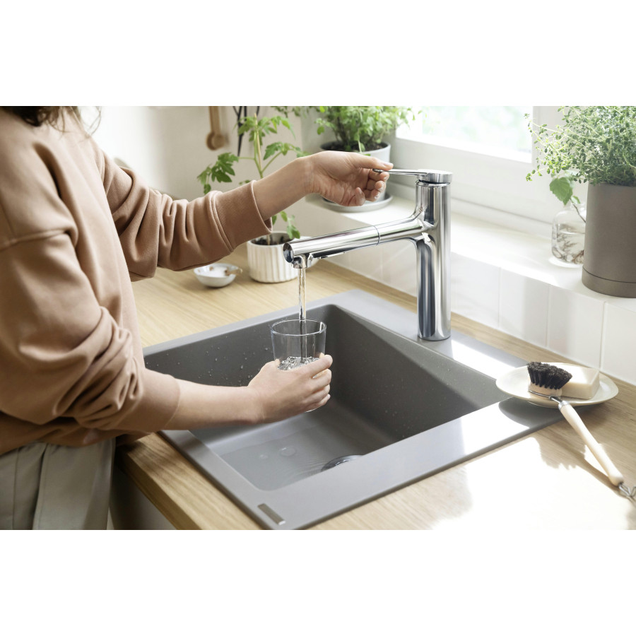 Смеситель для кухни hansgrohe Zesis M33 74801670 с вытяжным душем матовый черный