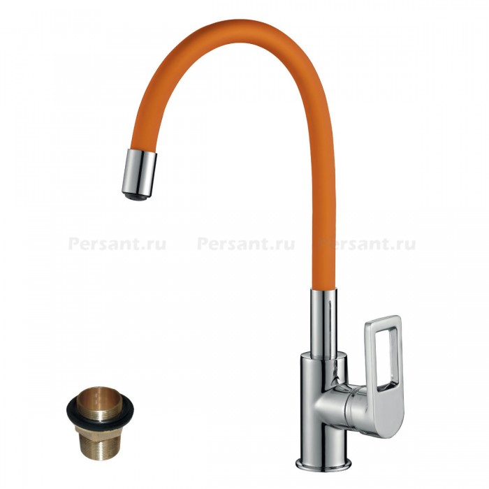Смеситель для кухни Rossinka Z35-35U-Orange с гибким изливом, хром/оранжевый