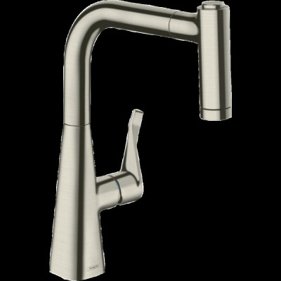 Смеситель для кухни hansgrohe Metris M71, 220, 2jet 73800800 с вытяжным душем, сталь