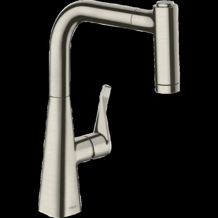 Смеситель для кухни hansgrohe Metris M71, 220, 2jet 73800800 с вытяжным душем, сталь