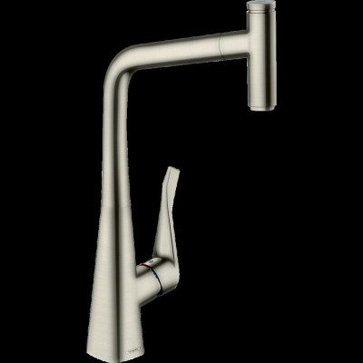 Смеситель для кухни hansgrohe Metris Select M71, 320, 1jet, sBox 73803800 с вытяжным изливом сталь