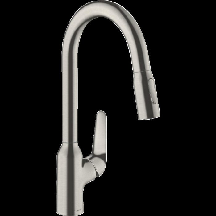 Смеситель для кухни hansgrohe Focus M42, 220, 2jet, sBox, 71820800 с вытяжным душем сталь