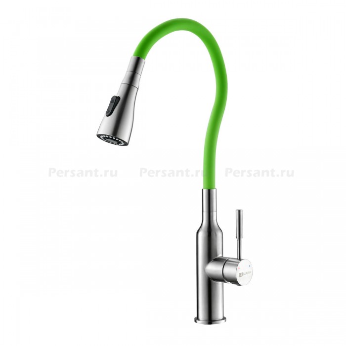Смеситель для кухни Lemark Expert LM5082S-Green с гибким изливом, сталь/зеленый