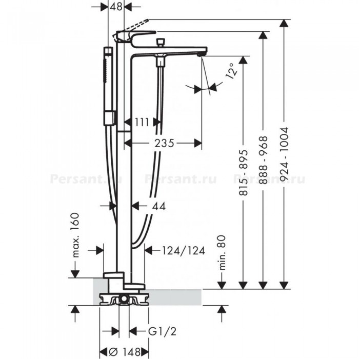 Смеситель для ванны hansgrohe Metropol 32532700 напольный, матовый белый