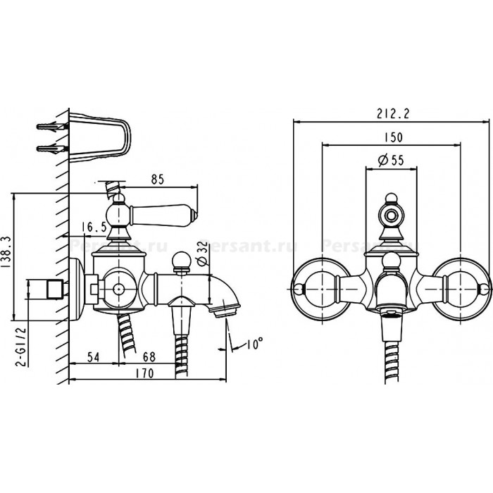 Смеситель для ванны Bravat ART F675109C-B хром