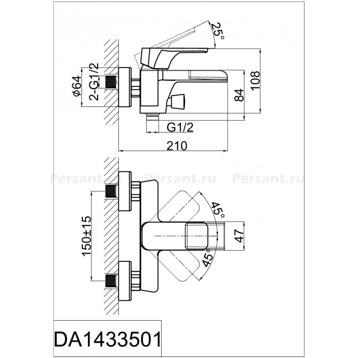 Смеситель для ванны D&K Berlin Technische DA1433515 черный/хром