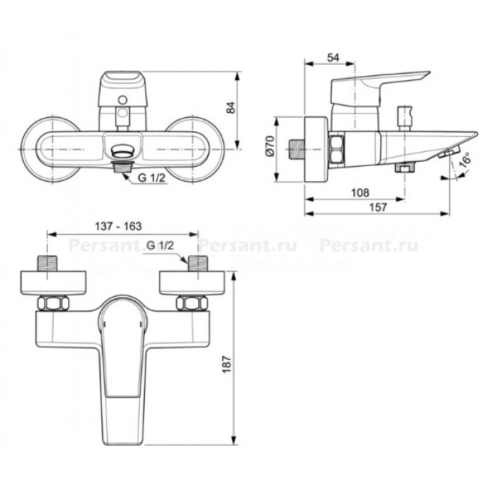 Смеситель для ванны Ideal Standard Tesi A6583AA хром