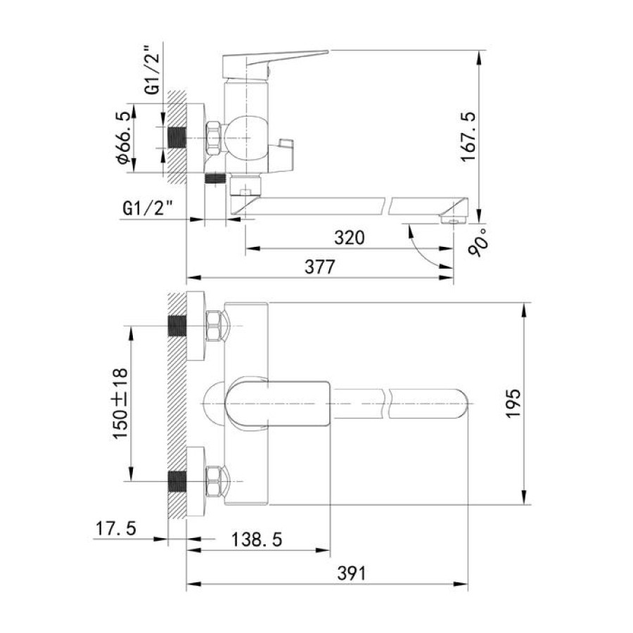 Смеситель для ванны IDDIS Bridge BRDSB02i10WA с длинным изливом