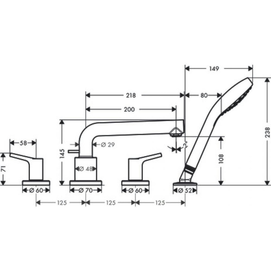 Смеситель на край ванны hansgrohe Talis S 72419000 на 4 отверстия