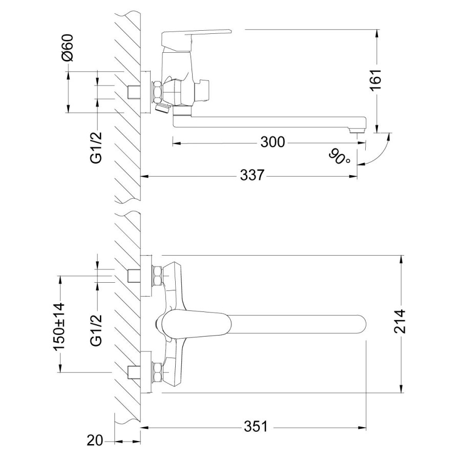 Смеситель для ванны Lemark Point LM0351C