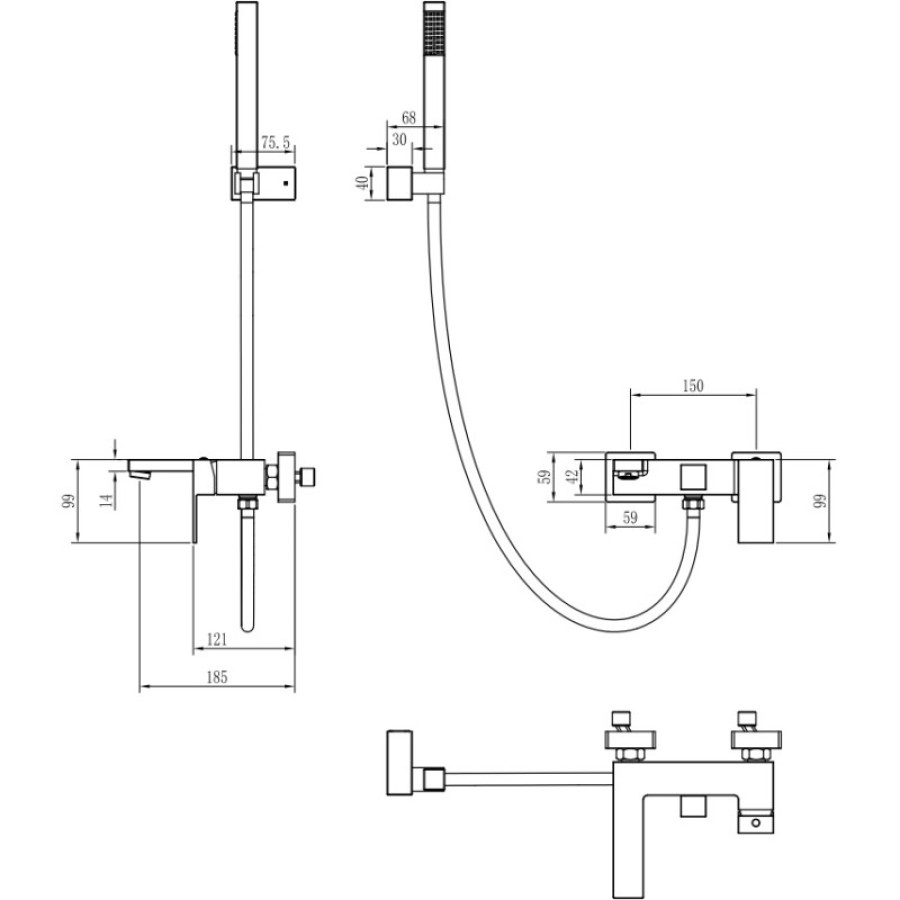 Смеситель для ванны Boheme Qubic 473-CR