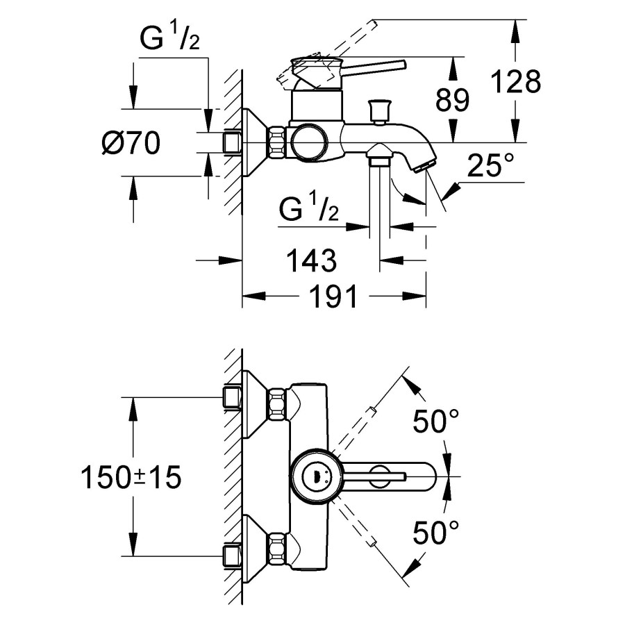 Смеситель для ванны Grohe BauClassic 32865000