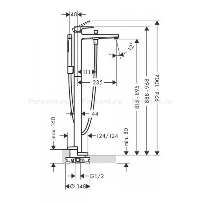 Смеситель для ванны hansgrohe Metropol 32532670 напольный, матовый черный