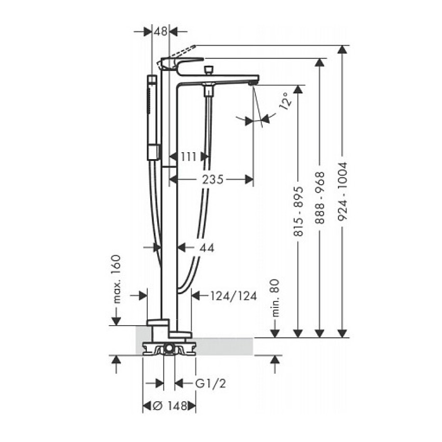 Смеситель для ванны hansgrohe Metropol 32532670 напольный, матовый черный