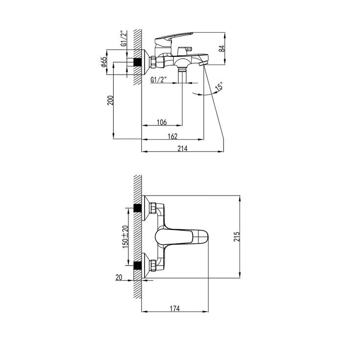 Смеситель для ванны Milardo Horizont HORSB02M02