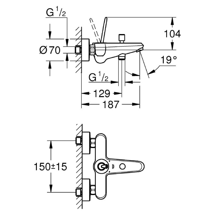 Смеситель для ванны Grohe Eurodisc 23431000