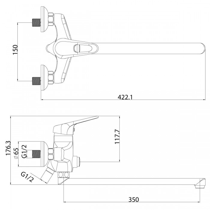 Смеситель для ванны с длинным изливом и ручным душем Lemark Luna LM4157C