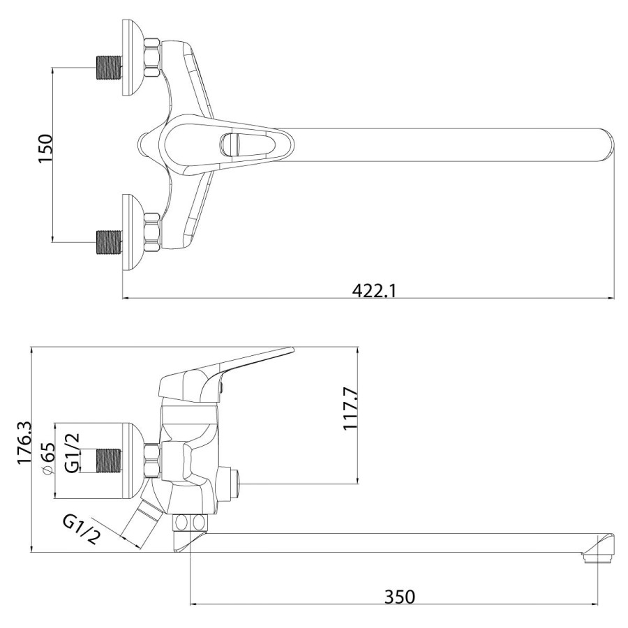 Смеситель для ванны с длинным изливом и ручным душем Lemark Luna LM4157C