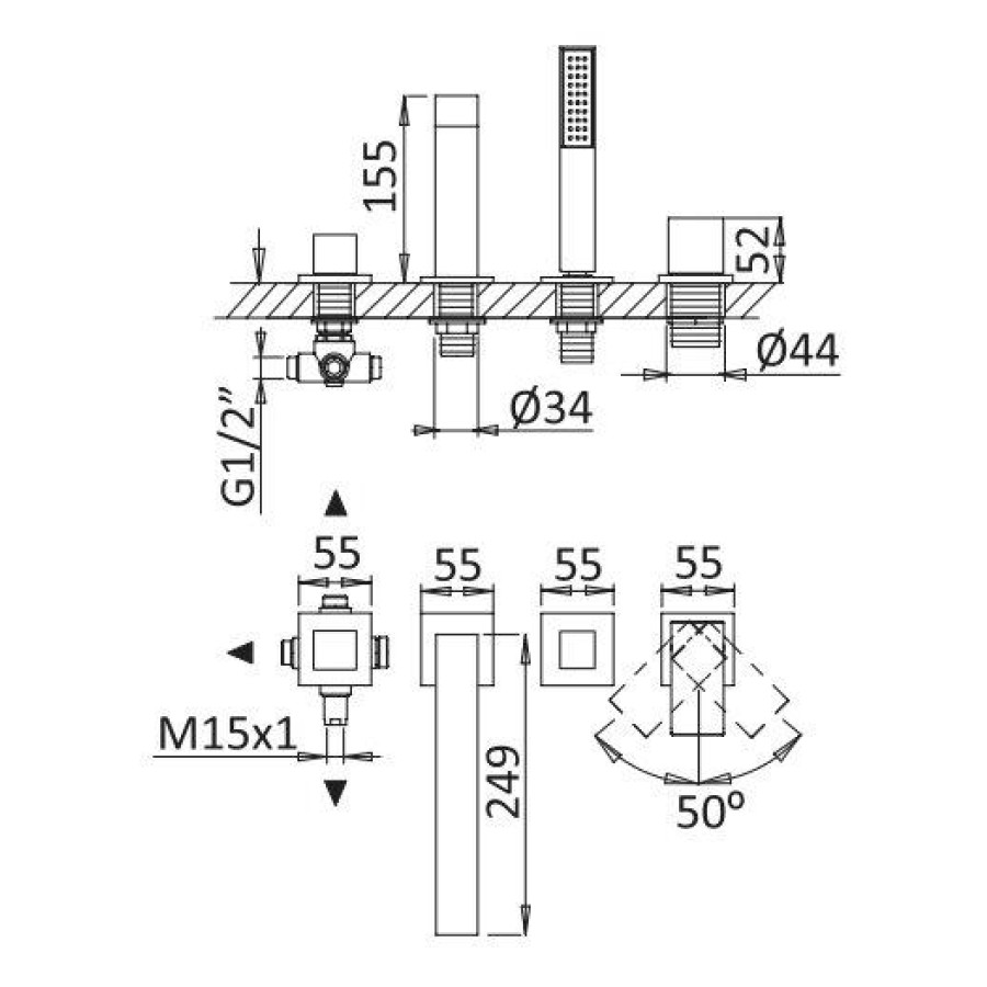 Смеситель для ванны Cezares PORTA PORTA-BVDM4-BIO