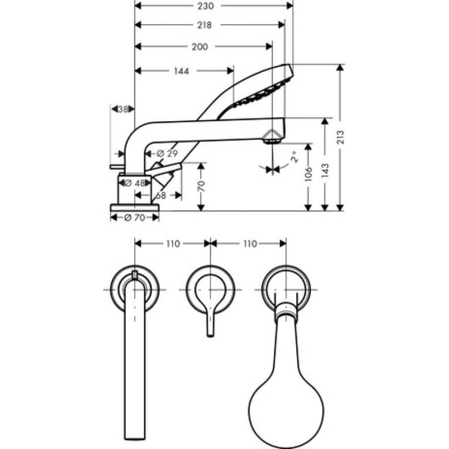 Смеситель на край ванны hansgrohe Talis S 72416000, на 3 отверстия