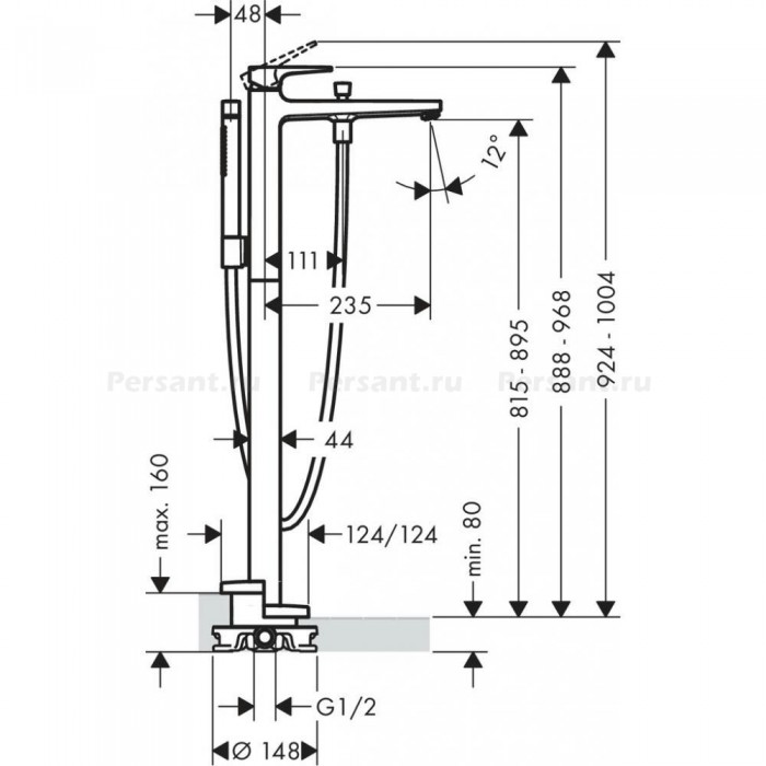 Смеситель для ванны hansgrohe Metropol 32532140 напольный, шлифованная бронза
