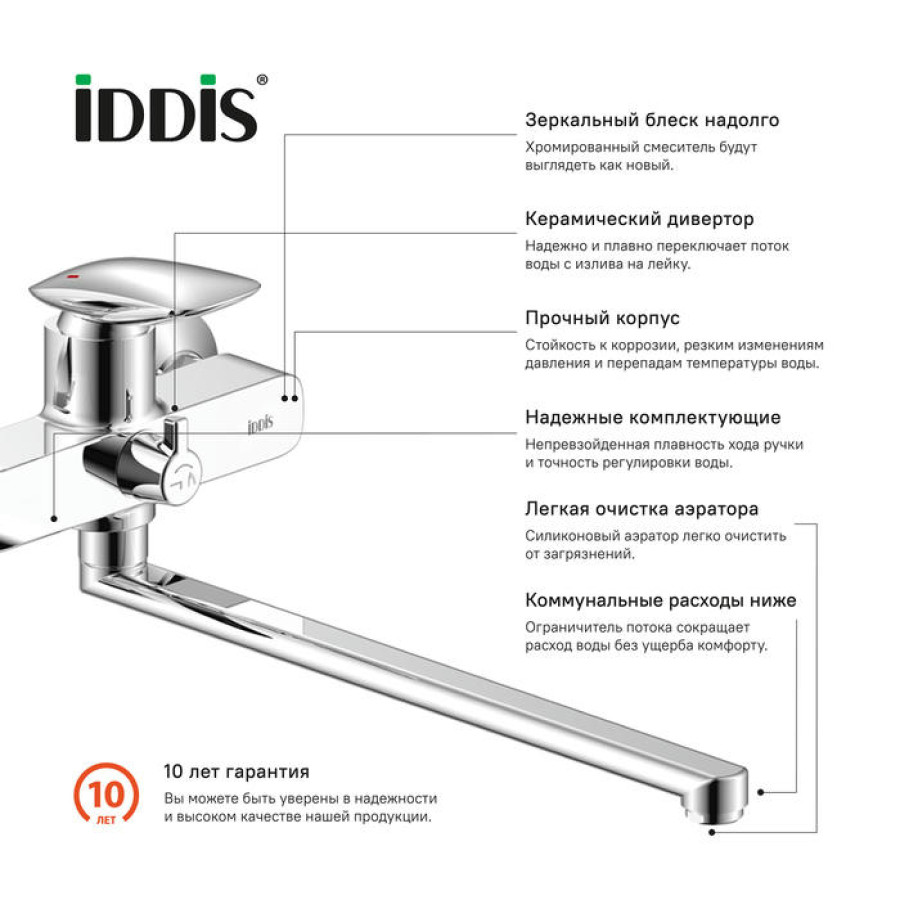 Смеситель для ванны IDDIS Stone STOSB00i10WA с длинным изливом