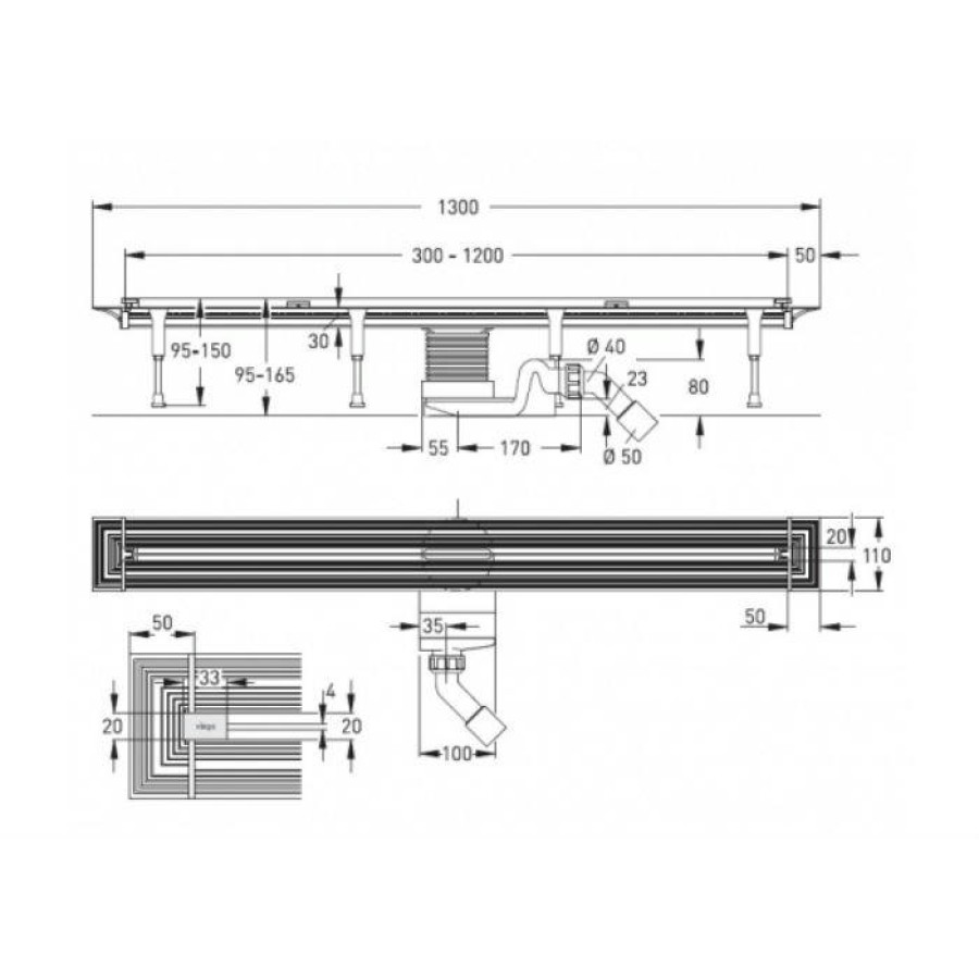 Душевой лоток в комплекте с решеткой Viega ADVANTIX VARIO 704353